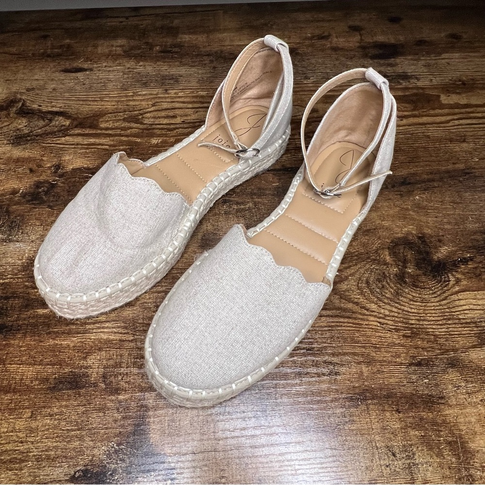 JOIE Cruz gray neutral platform espadrille sparkle sandal ankle strap women's 8 - Picture 2 of 10